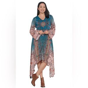 Tolani Collection Asymmetric Hem Button Front Printed Dress‎